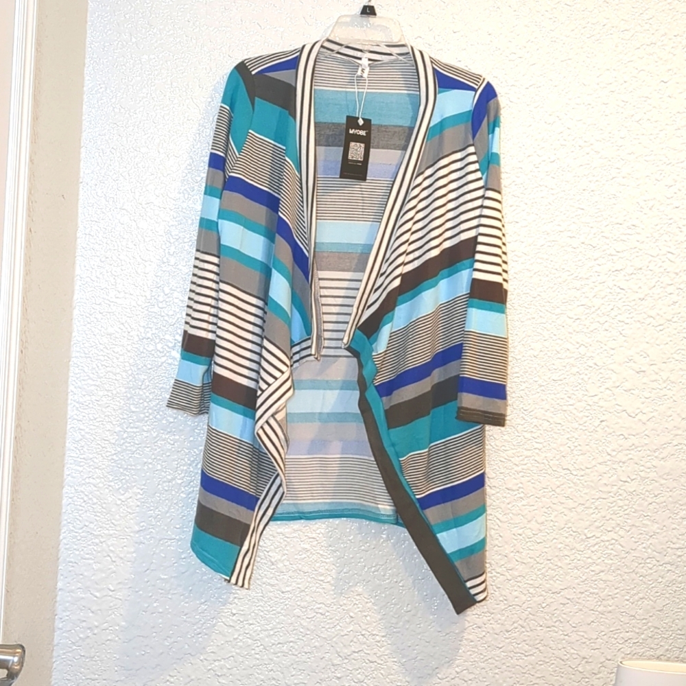 Great blue & grey stripped  open front cardigan sweater S
